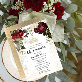 Quinceañera Glam Burgundy Rose Floral Geburtstag Einladung