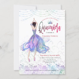 Quinceanera Glam Lilac Blue Dancer String Lights Einladung