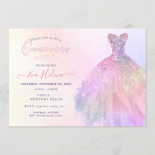 Quinceañera, Glitter-Kleid, Pastell Zuckerwatte Einladung