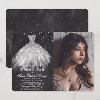 Quinceanera Glitzer Dress Diamond Chalk Einladung