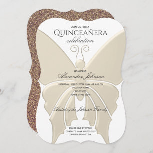 Quinceanera Glitzer Gold Butterfly 15. Geburtstag Einladung