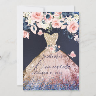 Quinceanera Glitzer Gown Ombre Rose Gold Einladung