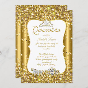 Quinceanera Glitzer Märchengladengartiges Gold Car Einladung