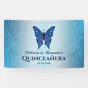 Quinceanera Glitzer Sparkasse Blauer Schmetterling Banner