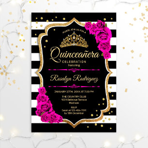 Quinceanera - Gold Black Pink Einladung