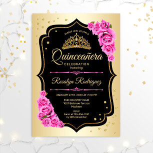 Quinceanera - Gold Black Pink Einladung