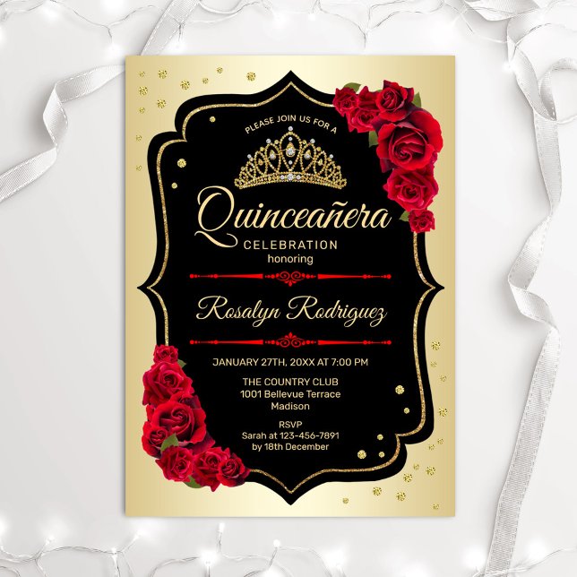 Quinceanera - Gold Black Red Einladung (Von Creator hochgeladen)