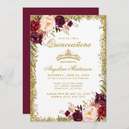 Quinceanera Gold Burgund Blumenkrone Einladung B