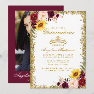 Quinceanera Gold Crown Aquarellfarben Foto Einladung