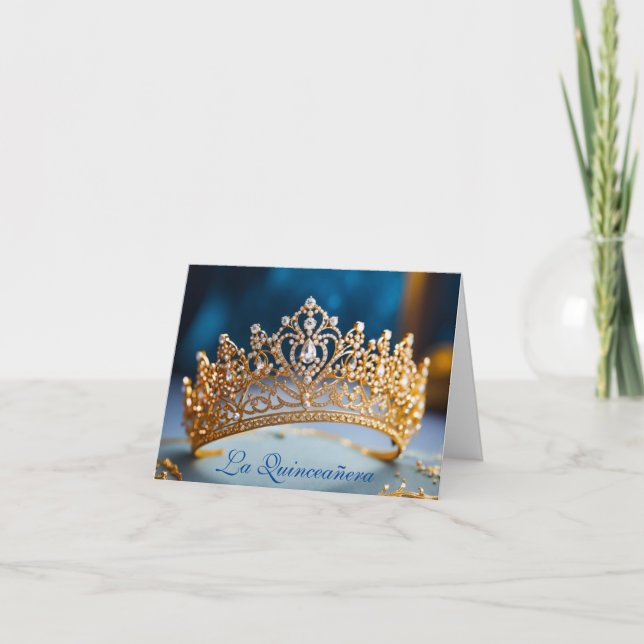 Quinceanera Gold Crown Card Einladung (Vorderseite)
