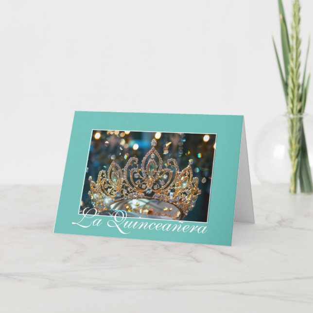 Quinceanera Gold Crown Card Einladung (Vorderseite)