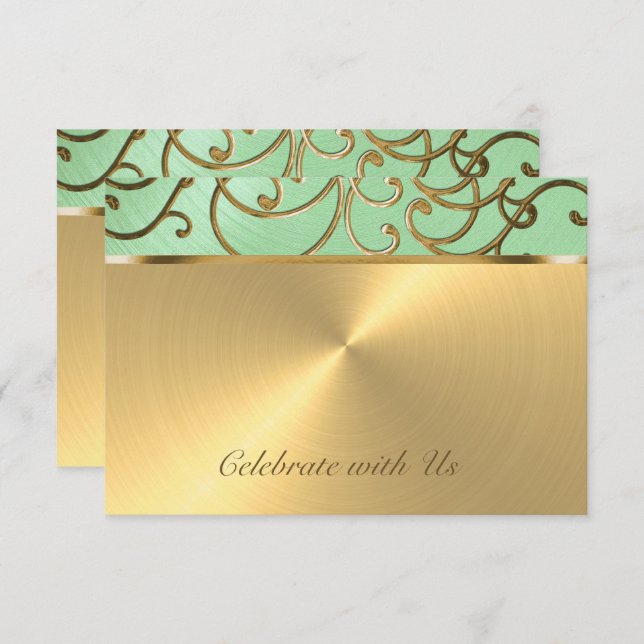 Quinceañera Gold Filigree Wirbel Einladung (Vorne/Hinten)