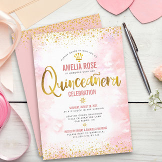 Quinceañera Gold Foil Blush Pink Aquarellfarben Ch Einladung