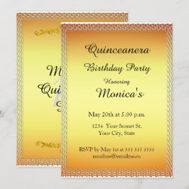 Quinceanera Gold Geburtstagsparty 2 Einladung