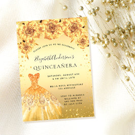 Quinceanera gold glitter dress floral glamorous einladung
