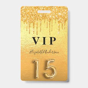 Quinceanera Gold-Glitter-Tropfen Ausweis