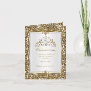 Quinceanera Gold Glitter Weiße Perlen Tiara Foto Einladung