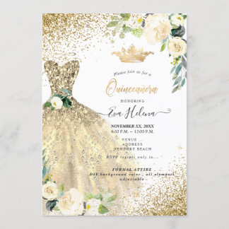 Quinceañera, Gold Glitzer Gosscreme-Rose Einladung