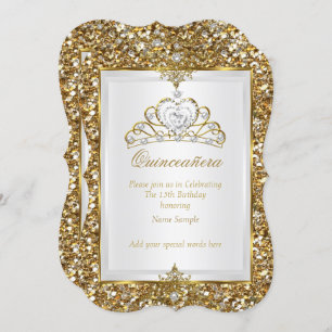 Quinceanera Gold Glitzer White Pearl Tiara 2 Einladung