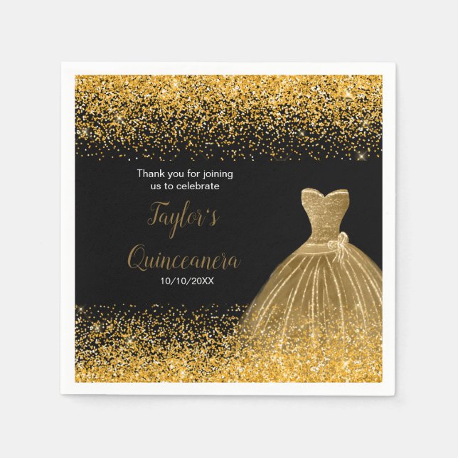 Quinceanera Gold Imitate Glitzer Serviette (Vorderseite)