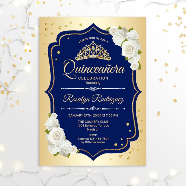 Quinceanera - Gold Navy Einladung (Von Creator hochgeladen)