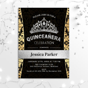 Quinceanera Gold Silver Black Einladung