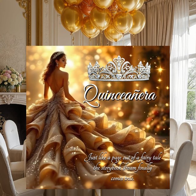 Quinceanera Gold Silver Dress Tiara Geburtstag Einladung (Von Creator hochgeladen)