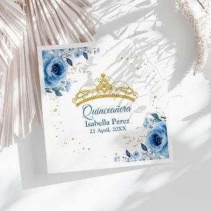 Quinceanera Gold-Tiara Glitter und blaue Blumenkro Serviette