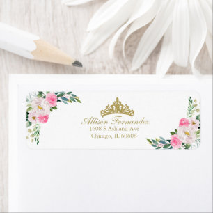 Quinceanera Gold-Tiara Hot Pink Florales Etikett