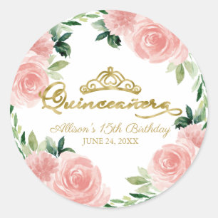 Quinceanera Gold-Tiara Rosenrot Floral Klassiker Runder Aufkleber