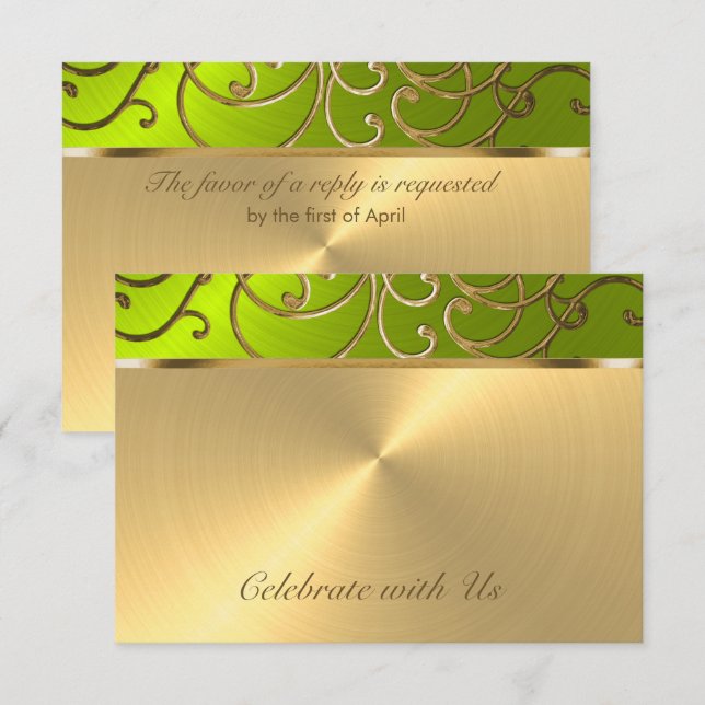 Quinceanera Gold und Limone Filigree Swirl Grenze Einladung (Vorne/Hinten)