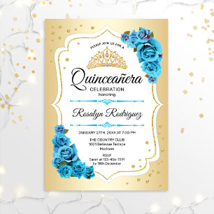 Quinceanera - Gold White Blue Einladung