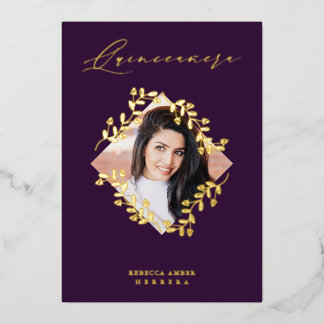 Quinceañera Golden Diamond Wildflowers Photo Folieneinladung