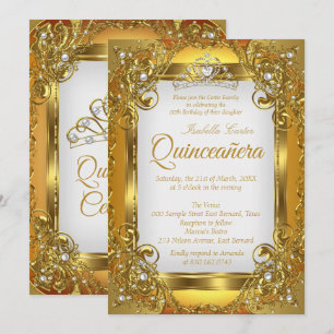 Quinceanera Goldene Weiße Perlen-Spitzen-Tiara-Par Einladung