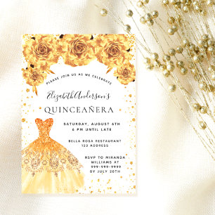 Quinceanera goldenes Kleid florales glamourös Einladung
