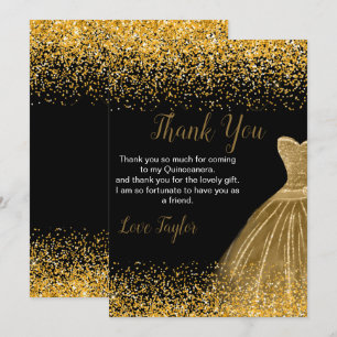 Quinceanera Goldkleid Faux Glitter Dankeskarte