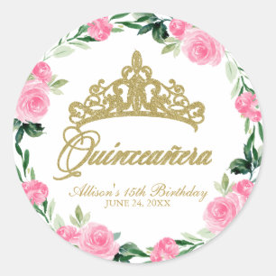 Quinceanera Gott Tiara Hot Pink Floral Runder Aufkleber