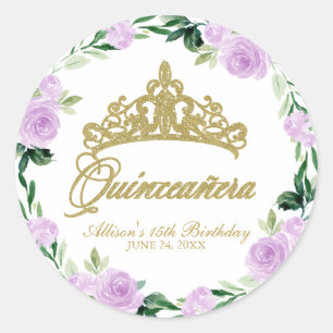 Quinceanera Gott Tiara Lila Flieder Floral Runder Aufkleber