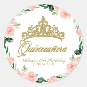 Quinceanera Gott Tiara Rosenrot Floral Runder Aufkleber