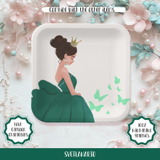 Quinceañera Green Eleganess Princess Paper Plate Pappteller