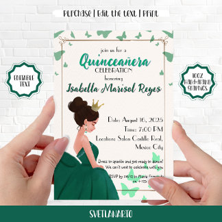 Quinceañera Green Elegante Prinzessin Einladung