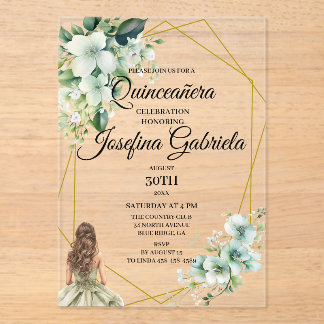 Quinceanera green floral acryleinladungen
