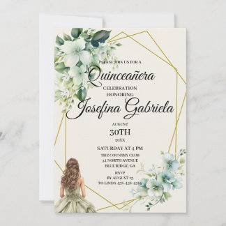 Quinceañera green floral Invitation Einladung