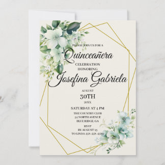 Quinceañera Green floral Invitation Einladung