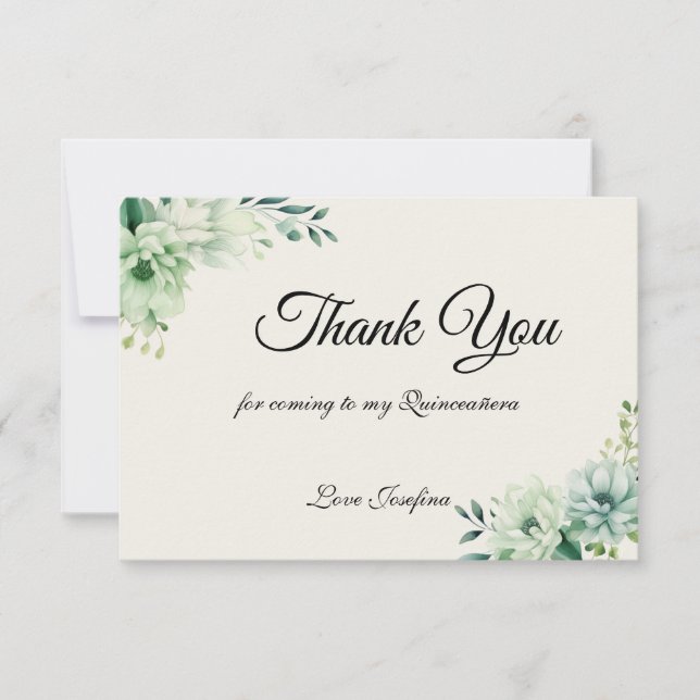 Quinceanera green floral Thank You Card Dankeskarte (Vorderseite)