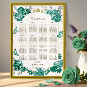 Quinceanera Green Seating Chart Signature Butterfl Poster