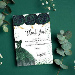 Quinceanera grüne Kleiderflorchen Dank Karte