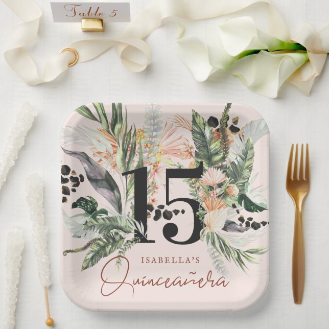 Quinceañera | Grünpflanzen & Terra Cotta Jungle Pappteller (Hochzeit)