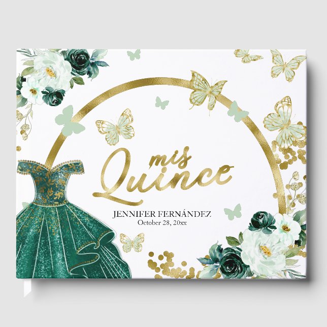Quinceanera Guest Book Blush Butterfly Dress Gästebuch (Vorderseite)