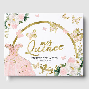 Quinceanera Guest Book Blush Butterfly Dress Gästebuch